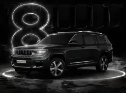 Jeep Grand Cherokee L سوداء أمام رقم 8 مضيء