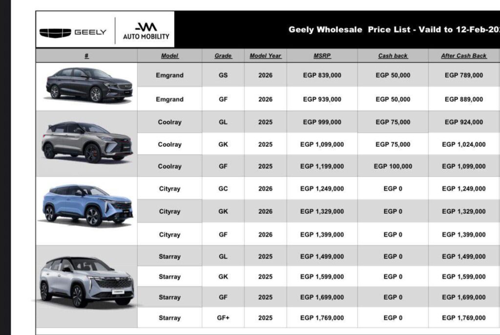 أسعار سيارات جيلي