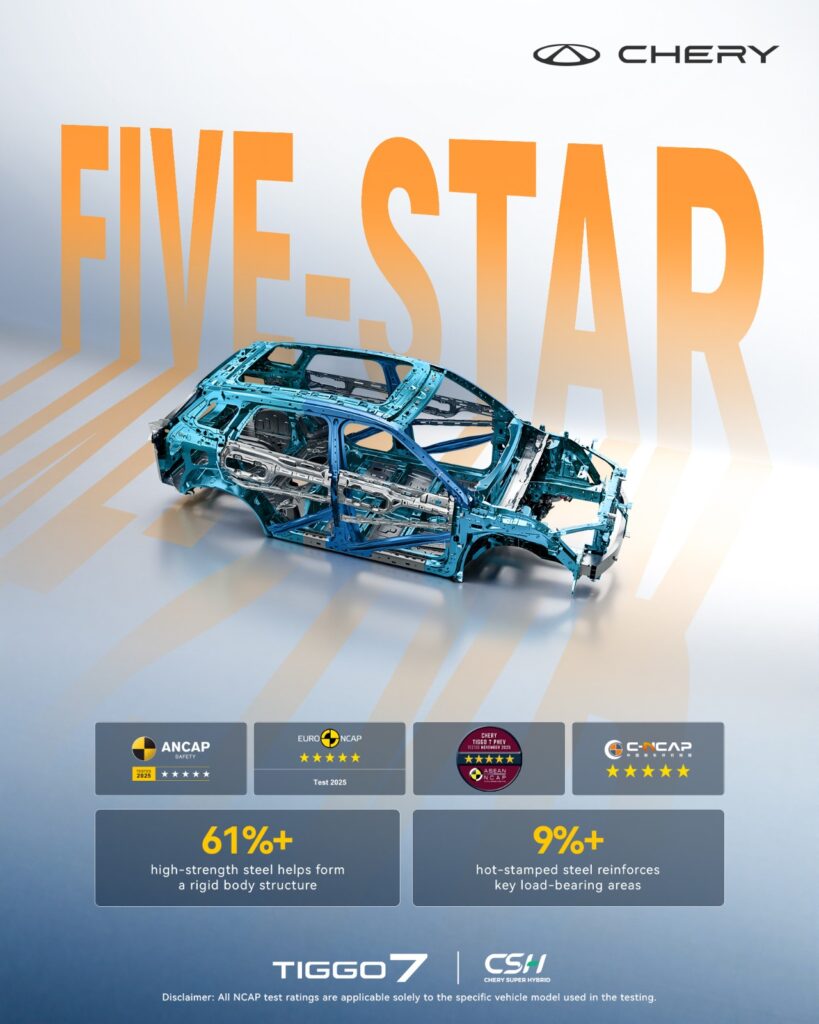 شيري TIGGO7 تحصد خمس نجوم في تقييمات السلامة