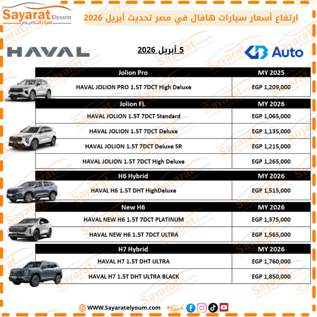 أسعار سيارات هافال 2026